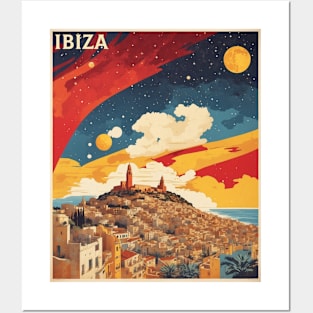 Ibiza Spain Starry Night Travel Tourism Retro Vintage Art Posters and Art